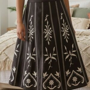 Dialogue Chocolate and Ivory Floral A-Line Skirt